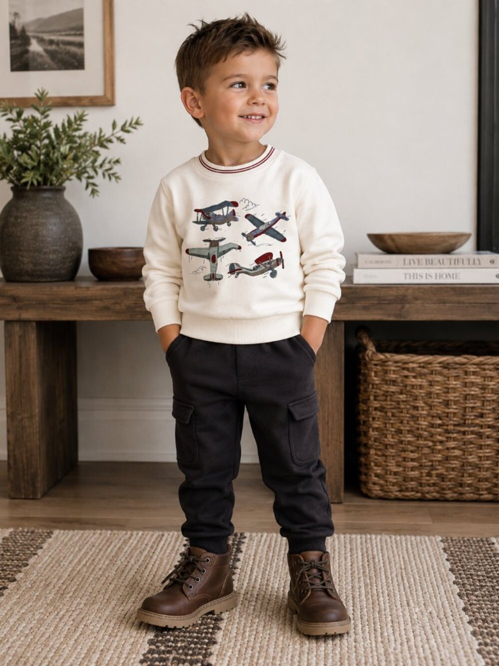 NWT Kids Headquarters Toddler Boy 2-Piece Outfit Set Size 4T Airplane Sweatshirt